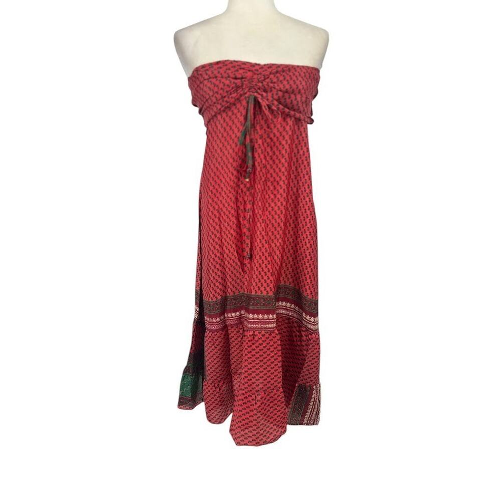 Junglee Billee Strapless Midi Sundress Drawstring Bodice Boho Style One Size NWT